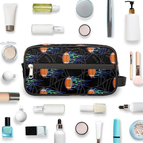 Kids Travel Toiletry Bag - Waterproof Hanging Cosmetic Hygiene Bags for Boys Men - Fire Football Large Shave Kit for Toiletries Accessories Bathroom Stuff - color: Fire Rugby