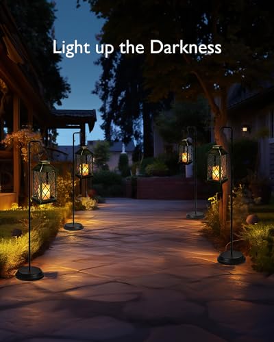 Homemory Solar Lanterns Outdoor Waterproof Hanging with Flickering Flameless Candles, 2 Pack Garden Outdoor Lantern Decorative for Patio Front Porch Backyard Balcony Cabin Outside (Bronze) - style: Bronze