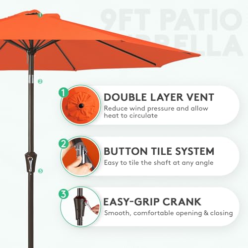 JEAREY Outdoor Patio Umbrella 9FT Outdoor Table Umbrella with Push Button Tilt and Crank, Market Umbrellas 8 Sturdy Ribs UV Protection Waterproof for Garden, Deck, Pool (Red Orange) - color: Red Orange