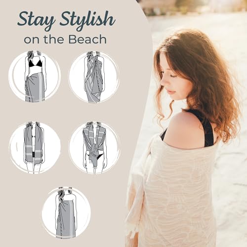 Premium Turkish Beach Towel – 100% Cotton, Quick Dry, Sand Free, Oversized 35” X 67” Oversized Beach Towels – Ideal For Travel, Pool, Beach Accessories Must Haves - Beige Fish Design - color: Beige Fish