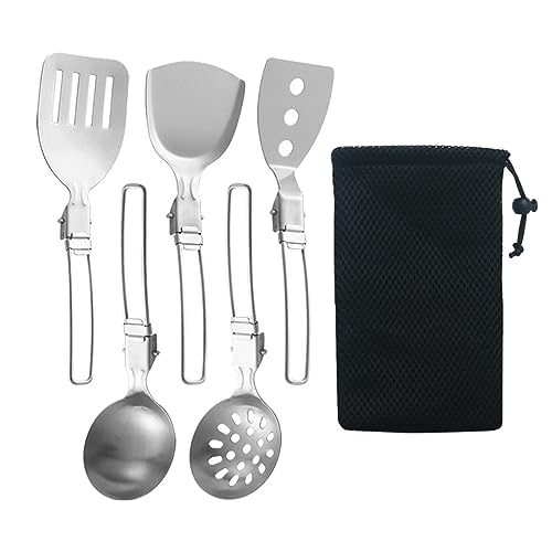 Esquirla 6Pcs Camp Cooking Utensil Set,Outdoor Kitchen Gear, Foldable Cooking Organizer Metal Camping Kitchen Utensil Set, Cookware Kit for Camp RV, BBQ