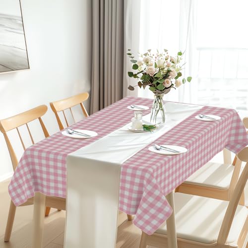 2 Pack Pink Gingham Tablecloth Pink and White Checkered Tablecloths Disposable Plastic Gingham Tablecovers Waterproof Rectangle Picnic Table Covers for Birthday Party Supplies，54 x 108 Inches - color: Pink and White Checkered, size: 54" x 108" Rectangular