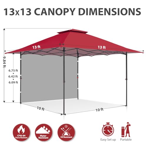 EAGLE PEAK 13x13 Pop up Canopy Tent w/One Wall, Instant Canopy Easy Set up Folding Shelter w/One Privacy Curtain, 169 Square Feet Sun Shade, Red - color: Red