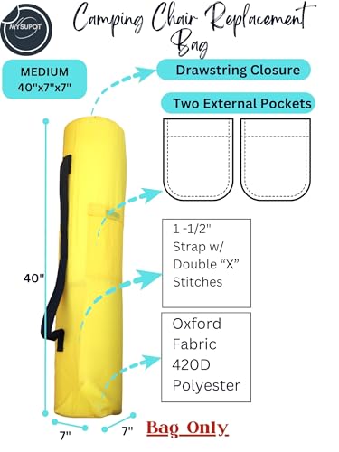 Replacement Bag for Folding Camping Chair, Portable Camp Chair, Hammock, Yoga Mat, Umbrella, Tents, Tripods, Fishing Poles - 420D Oxford Polyester Fabric - color: Yellow, size: Medium 40"x7"x7"