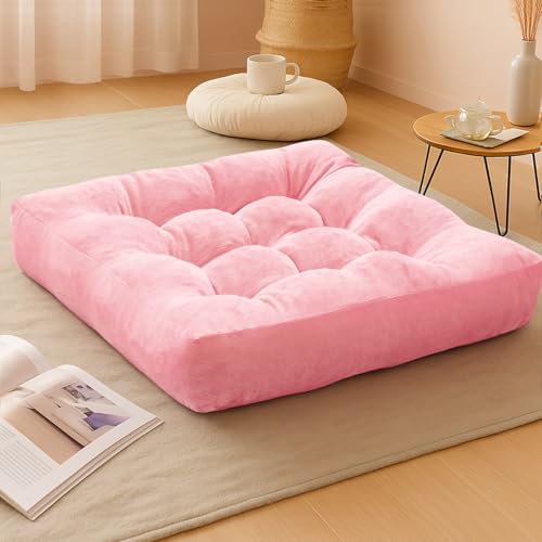 Meditation Floor Pillow Pink, Square Large Pillows Seating for Adults, Tufted Corduroy Cushion for Living Room Tatami, 22x22 Inch, 1 Count (Pack of 1) - color: Square | Pink | 1 Pack, size: 1 Pack