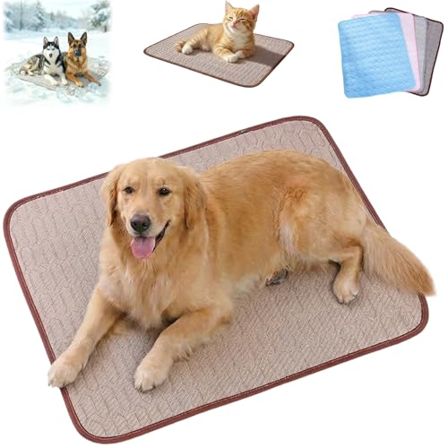 HISKI Dog Cooling Mat, Cool Gel Mat with Long-Lasting Cool, Waterproof Fabric Portable Cooling Pad for Pets, Summer Dog Cooling Mat, Portable and Easy to Clean (Brown, X-Large) - color: Brown, size: X-Large