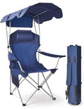 East Oak Camping Chair with Canopy | 25" High Back Folding Beach Chair with Canopy Shade, Supportive Headrest, Cup Holder, Side Pocket, 330 lbs Heavy Duty Canopy Chair for Outdoors - color: Blue, style: Camp Chair