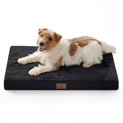 Bedsure ComfyFleece Dog Bed Medium Size Dog - Orthopedic Pet Beds with Removable Washable Cover, NOT Waterproof Egg Crate Foam Puppy Mat, Suitable for Pet Up to 35 lbs, 29"x18"x2.8", NOT for Chewers - color: Black, size: 29x18x2.8