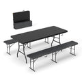 Real Relax 6' Picnic Table with 2 Benches, 3 Piece Black Wood Grain Portable HDPE Folding Camping Table and Benches for Courtyard, Garden, Outdoor Leisure, Party - color: Black