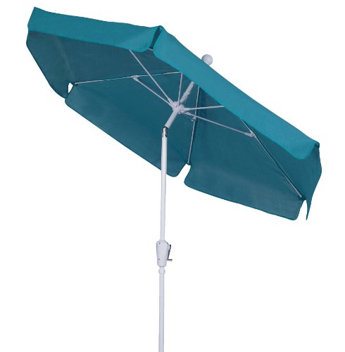 FiberBuilt Umbrellas Garden Umbrella with Push-Button Tilt, 7.5 Foot Teal Canopy and White Pole - color: Teal with White Pole, style: With Tilt