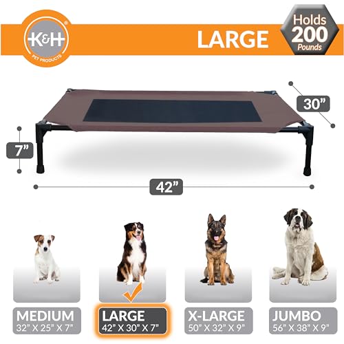 K&H Pet Products Outdoor Elevated Dog Cot, Breathable Cooling Elevated Cot Hammock Pet Bed for Large Dogs, Washable Mesh Cover, Raised Metal Frame, Collapsible, Portable - Large 42 X 30in Chocolate - color: Chocolate/Black Mesh, size: Large 42"l X 30"w