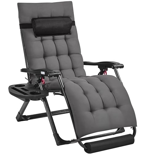 Yaheetech 26" Zero Gravity Chair Folding Reclining Lounge Recliner with Removable Pad & Headrest & Side Cup Holder Tray for Indoor and Outdoor Dark Gray/1 - color: Dark Gray, size: 26"