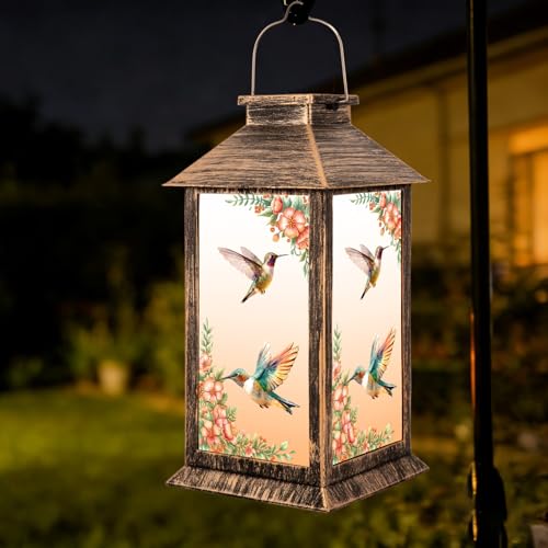 Mothers Day Gifts for Mom Grandma, Solar Lanterns Outdoor Waterproof, Birthday Hummingbird Gifts for Women, Hanging Decorative Solar Lantern for Garden Yard Lawn Patio
