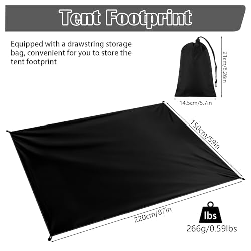 Tent Footprint, Waterproof Camping Tarp, 87" x 59" Ultralight Tent Floor Mat with Storage Bag for Outdoors Ground Camping Hiking Backpacking Beach
