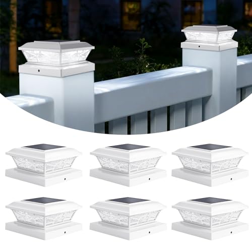 Brightever 4x4 3.5x3.5 Solar Post Cap Lights, 6-Pack Outdoor Solar Powered Fence Post Lights Fit Vinyl/Wood Posts, 2 Modes(Warm/Cool Light), Solar Waterproof Deck Post Lights for Garden, Patio, White - color: White, size: 6 Pack