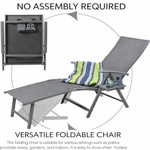 Kozyard Aluminum Outdoor Chaise Lounge Chair, Adjustable Reclining Patio Lounge with Drink Holder, Weather-Resistant Pool, Deck & Yard Recliner,Assemble-Free, Gray (Gray) - color: Gray/Style2