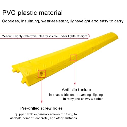 Floor Cable Cover, PVC Cable Protector Ramp, 1-Channel Modular Speed Bump with 6 Bolts, 660lbs Load Capacity, for Indoor Outdoor Use(Yellow,100x10x2cm/39x4x0.8in) - color: Yellow, size: 100x10x2cm/39x4x0.8in