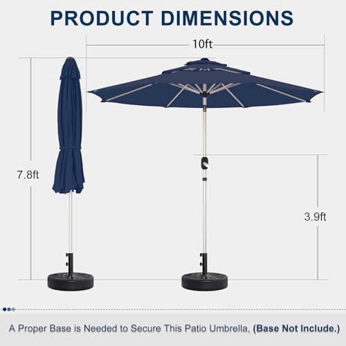10FT 3-Tier Aluminum Outdoor Patio Umbrella, Fade-Resistant Market Umbrella with Push Button Tilt Function, 8 Sturdy All-Aluminum Ribs for Gardens, Patios, Backyards & Pools - color: Navy Blue, size: 10FT-3Tier (Aluminum Umbrella)