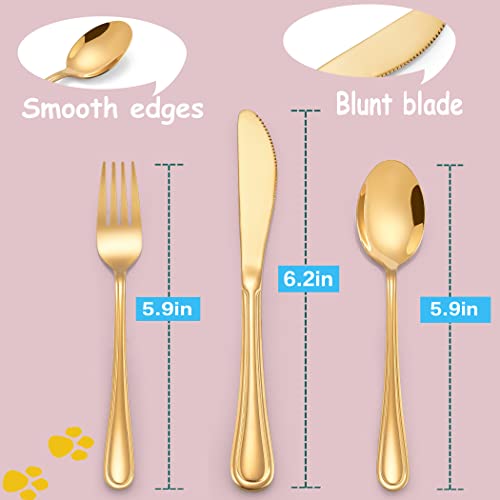 LIANYU 12-Piece Gold Kids Silverware Set, Stainless Steel Toddler Utensils Flatware Set, Child Cutlery Tableware for 4, Include Knife Fork Spoon, Mirror Finished, Dishwasher Safe - color: Gold