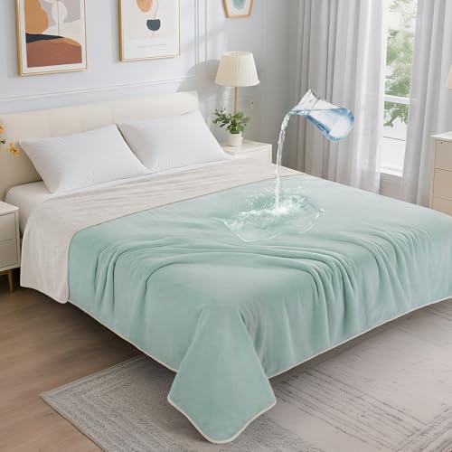 LOOBANI Waterproof Blanket for Bed: Reversible Soft Flannel Twin Bed Blanket 60" x 80", Leakproof Throw Spill-Proof Dog Pet Blanket for Couch, Sofa Protect, Movie Time, Camping, Travel, Green - color: Green, size: 60" x 80"