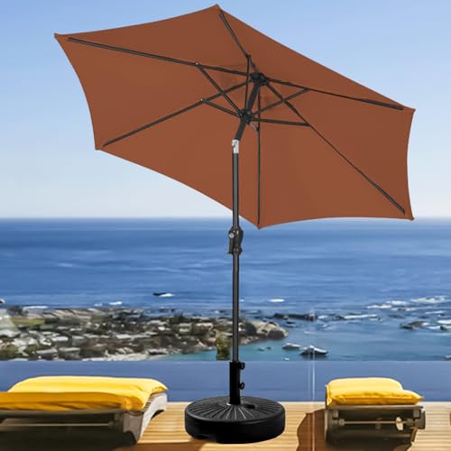 GDY 7.5ft Patio Umbrella Outdoor Umbrella with Tilt, Crank and Umbrella Weighted Base, for Yard/Outdoor/Wedding Parties and Events (Coffee) - color: Coffee, size: Umbrella+Base
