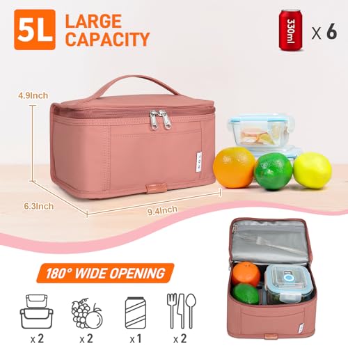 NOL Natural Organic Lifestyle Small Lunch Bag Mini Lunch Box Insulated Lunch Bag for Men/Women Leakproof Cooler Tote Bag Lightweight Nylon Waterproof Lunch Box For Work, Dark pink - color: Dark pink, size: Medium(5 Liters)