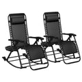 Outsunny Set of 2 Outdoor Rocking Chairs, Foldable Reclining Zero Gravity Lounge Rocker with Pillow, Cup & Phone Holder, Combo Design with Folding Legs, Black - color: Black, size: 2 Packs
