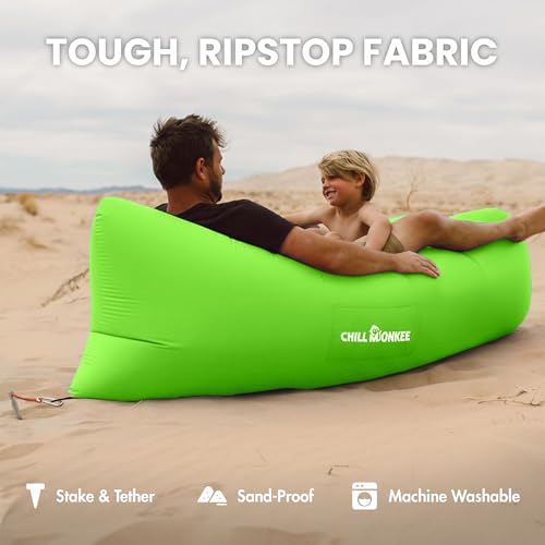 Portable Inflatable Lounger for Beach & Camping – Self-Inflating Air Couch, Beach Sofa, and Outdoor Lounge Chair for Relaxation and Comfort - color: Neon Green