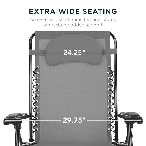 Best Choice Products Oversized Zero Gravity Chair, Folding Outdoor Patio Lounge Recliner w/Cup Holder Accessory Tray, Pillow - Ice Gray - color: Ice Gray