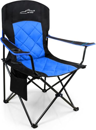 FAIR WIND Camping Chair 400 LBS Capacity Fully Padded Portable Chair with Side Pocket & Cup Holder, Heavy Duty Lawn Chair for Outside, Tailgating,Beach, Sports - color: Blue, size: Single Pack