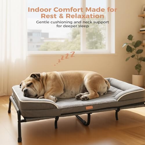 Lekereise Raised Dog Bed for Large Dog 46x33 Inch, Orthopedic Pet Beds with Waterproof Egg Crate Foam, Removable Dogs Couch Bed for Indoor Outdoor, 2-in-1 Design, Load 110lb, Grey