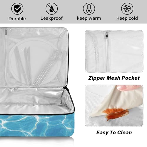 Casserole Carriers for Hot or Cold Food Reusable Casserole Dish Carrier Insulated Thermal Large Capacity Durable Perfect for Party Camping Family Gatherings Yellow Fish - color: Bright Blue Pool Ripples