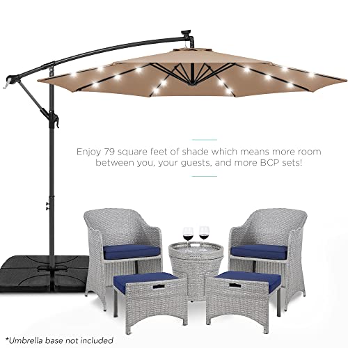 Best Choice Products 10ft Solar LED Offset Cantilever Hanging Market Patio Umbrella, 8 Sturdy Ribs, Easy Adjustment - Tan - color: Tan, size: Offset