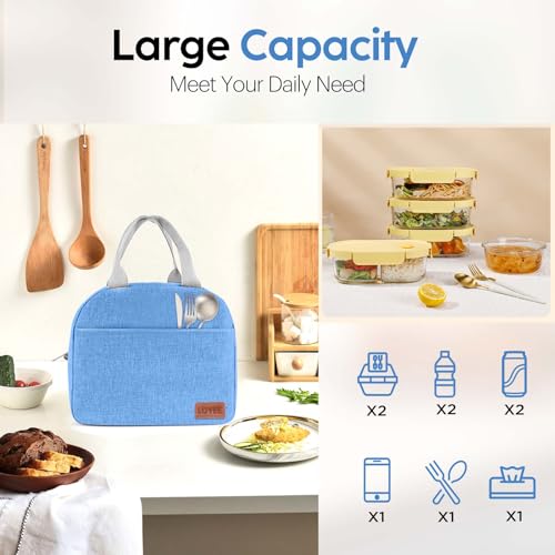 Lunch Bag Lunch Box for Women & Men, Large Capacity Insulated Lunch Bag for Adult, Leakproof Reusable Lunch Tote Bags for Work/Office/Travel/Picnic (Blue) - color: Blue