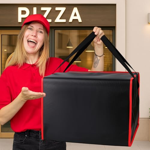Bodaon Pizza Bags for Delivery, 20" x 20" x 14" Pizza Warmer Bags for Carry Hot, Insulated Pizza Delivery Bag for Commercial Use, Pizza Carrier for Food Delivery & Catering, Food Delivery Accessories - color: Black/Red, size: 20" x 20" x 14"H