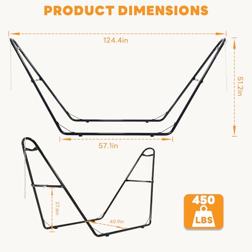 NEWBULIG Double Hammock Stand Only, 450 Pound Capacity, Fits 9 to 14 Feet Hammocks, Heavy Duty Hammock Stand for Outside for Garden Backyard Patio Pool Beach with Carrying Case - color: Glossy Black, size: 125IN