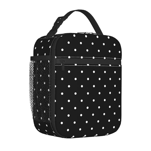 Polkadot Polka Dot Black And White Insulated Lunch Bag Portable Reusable Zipper Lunch Box For Men Women Work Picnic Travel Camping - color: Black10