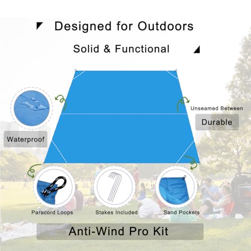 Outdoor Pocket Blanket, 55"x39" Waterproof Foldable Compact Small Pincic Blanket, Ultralight Tarp for Camping, Festival, Beach, Hiking, Backpacking, Travel and More, Stakes Included - color: Sky Blue, size: 55"*39"