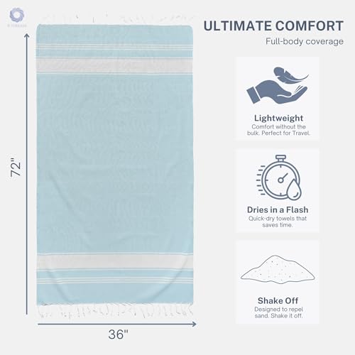 Cotton Turkish Beach Towel with Towels Oversized 36"x72" Pool Absorbent Extra Large Quick Dry Sand Travel Towel (Aqua Blue, 4 Pack) - color: Aqua Blue, size: 4 Pack