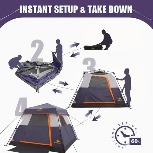 3/4 Person Camping Tent with 1 Door, 4 Windows, and Upgraded Ventilation– Instant Setup, Waterproof, 8'x 8'x 67''Oxford Fabric Floor Pop Up in 60 Seconds Includes Rainfly and Backpack - color: 4 Person -Grey