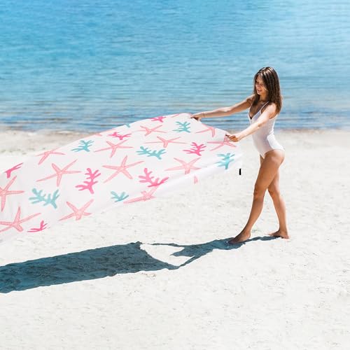 78''×86'' Beach Blanket Waterproof Sandproof, Beach Mat Lightweight Outdoor Picnic Blanket for Travel, Camping, Hiking - color: Pink Starfish, size: 6.5x7.2 FT (1～4 person)