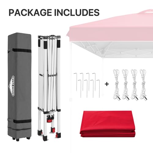 EAGLE PEAK Pop Up Canopy Tent with Wheeled Carry Bag, 8 Stakes, 4 Ropes, Easy Set Up Tent Canopy, 8x8 ft, Red - color: Red, size: 8x8
