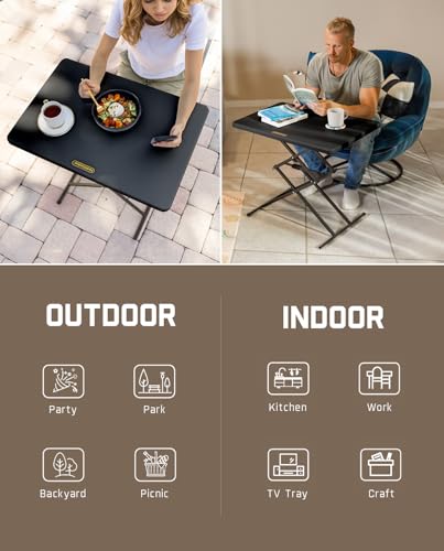 FanttikOutdoor Folding Table 2-Second One-Hand Height Adjustment, 3 Settings, Ultra-Thin 3.2" Fold, No Assembly, TV Tray Laptop Desk 28 inch, 2-Pack, Black Zeta X1 Pro - color: Black