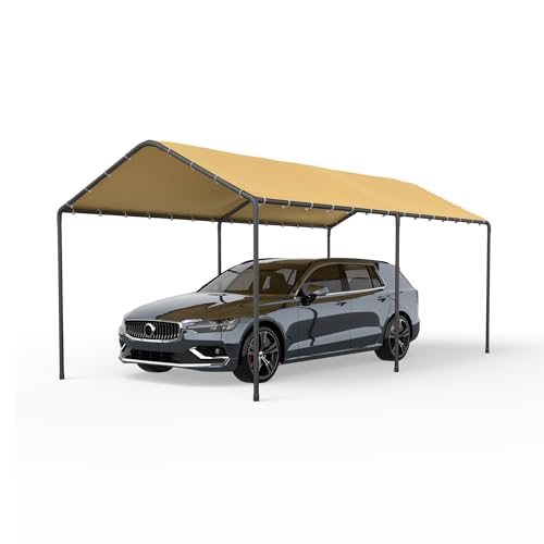 Carport, 10‘ x 20’ Heavy Duty Portable Garage All-Season Car Canopy, Outdoor Garage Boat Shelter Carport Canopy Party Tent w/Water-Resistant Tarp for Backyard (Yellow, 10' x 20' /no Side) - color: Yellow, size: 10' x 20' /no side