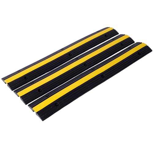 Rubber Cable Protector Ramp,1 Channel, 6600lbs Load Capacity, Easy Installation with Bolts, Ideal for Asphalt, Concrete, Gravel Driveways, Indoor & Outdoor Protection for Cords, Wires, Pipes - size: 3 Packs