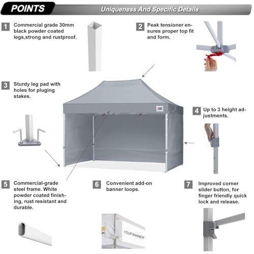 ABCCANOPY Easy Pop Up Canopy Tent with Sidewalls 8X12 Commercial -Series, Gray - color: Gray, size: 8X12