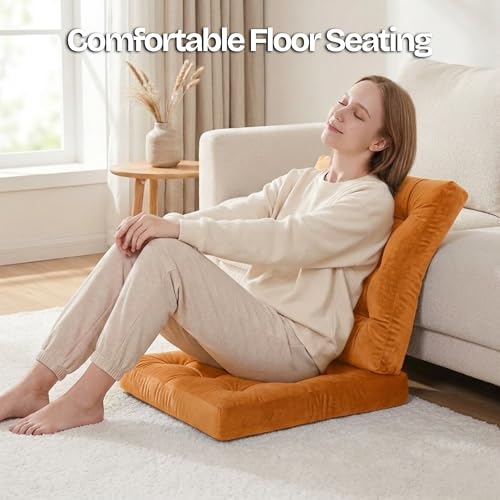 Meditation Cushion Set of 2, Floor Cushions for Adults, Velvet Floor Pillows for Sitting, Tufted Seat Cushions for Yoga, Living Room, Bedroom & Reading Nook, Machine Washable, 22 x 22 Inch, Orange - color: Orange, size: 2pack