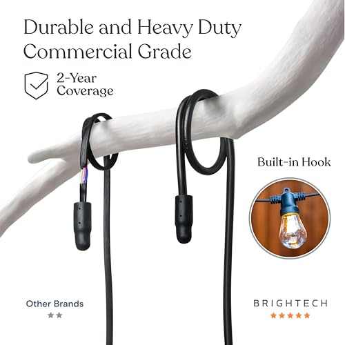 Brightech Ambience Hybrid Outdoor String Lights - Dual Plug and Solar Powered Waterproof LED Light String for Outside - 27 Ft, Dimmable 4W, Soft White Edison Bulbs for Camping, Patio, Cafe, Yard - style: Hybrid Super Bright - 27 Feet