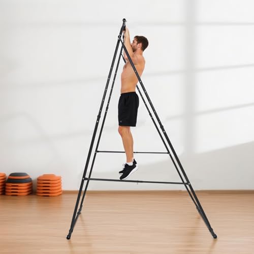 VEVOR Yoga Stand Frame, Max 441-551 lbs Load Swing Stand, Triangular Structure Aerial Rig, Aerial Silk Stands with Yoga Hammock, Standard & Height-Adjustable Version - color: White, style: Height-Adjustable Version