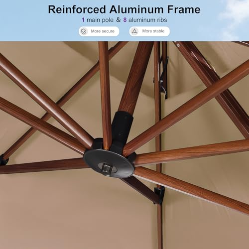 PURPLE LEAF 10' X 13' Double Top Deluxe Wood Pattern Rectangle Patio Umbrella Offset Hanging Umbrella Outdoor Market Umbrella Garden Umbrella, Beige - color: Beige, size: 10'X13', style: Umbrella